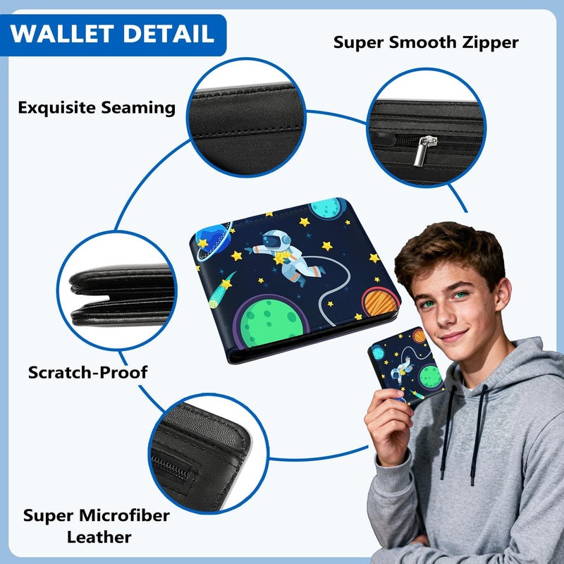 Roacap Kids Wallet for Boys, Cool Wallets for Teen Son Ages 4 5 6 7 8 9 10 11 12 13 14 15 16, Leather Space Astronaut Bifold Purse, Christmas Birthday Gift for Kid Men Boy Youth Guys - Image 4